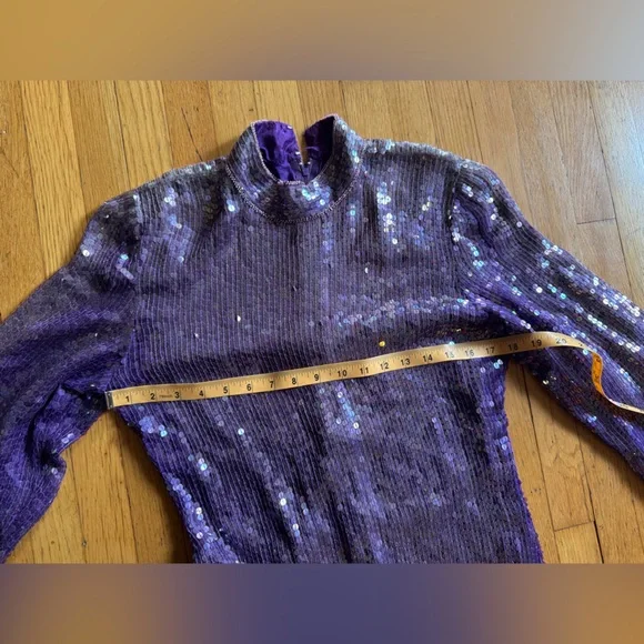 80s Vintage Purple Sequin Long Sleeve Dress - Picture 10 of 12